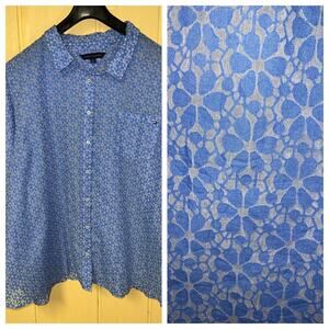 Tommy Hilfiger Shirt Womens 3X Roll Tab Button Front Semi Sheer Floral Relaxed